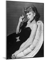 Dancer/Actress Lucille Ball in Strapless Black Lace Evening Dress, Holding Lit Cigarette on Couch-John Florea-Mounted Premium Photographic Print