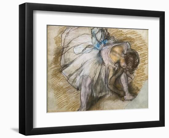 Dancer adjusting her shoe. 1885. Pastel on paper.-Edgar Degas-Framed Giclee Print