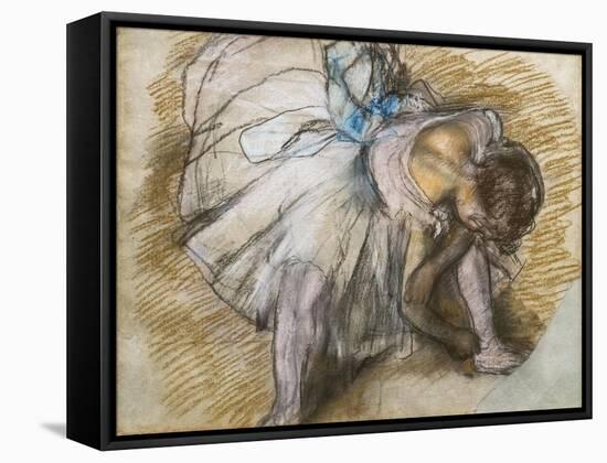 Dancer adjusting her shoe. 1885. Pastel on paper.-Edgar Degas-Framed Stretched Canvas