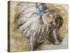 Dancer adjusting her shoe. 1885. Pastel on paper.-Edgar Degas-Stretched Canvas