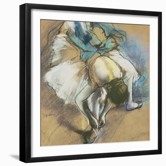 Dancer Adjusting Her Shoes, about 1880/85-Edgar Degas-Framed Giclee Print