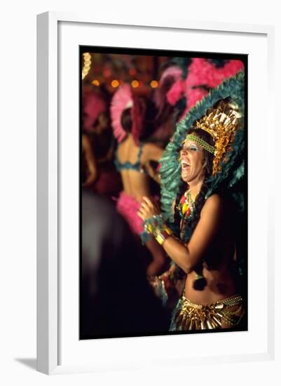 Dancer Amid Crowd of Samba Enthusiasts in Scanty, for Annual Rio Carnival Samba School Parade-Bill Ray-Framed Photographic Print