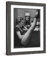 Dancer Mary Ellen Terry Talking with Her Legs Up in Telephone Booth-Gordon Parks-Framed Photographic Print