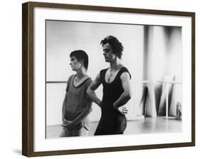 Dancer Mikhail Baryshnikov and Choreographer Twyla Tharp Resting during Rehearsal-Gjon Mili-Framed Premium Photographic Print