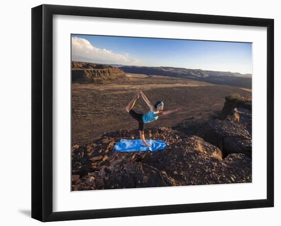 Dancer Pose During an Evening Outdoor Yoga Session at the Frenchman-Coulee in Central Washington.-Ben Herndon-Framed Photographic Print