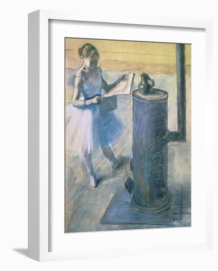 Dancer Reading the Newspaper, C. 1880-Edgar Degas-Framed Giclee Print