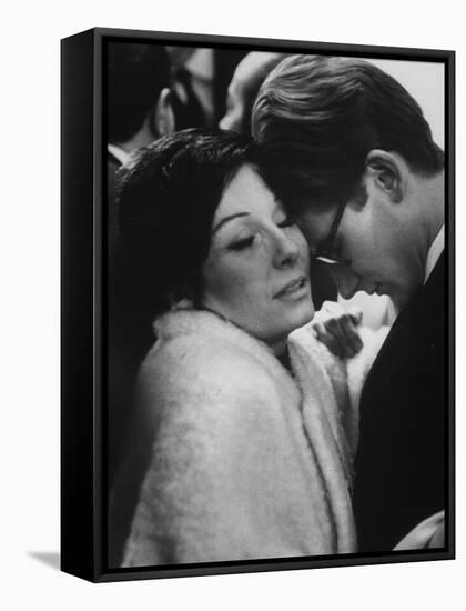 Dancer Renee Jeanmaire Embracing Yves Saint Laurent at Fashion Show-Paul Schutzer-Framed Stretched Canvas