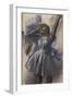 Dancer stretching. Around 1882-1885. Pastel on pale blue-grey paper.-Edgar Degas-Framed Giclee Print