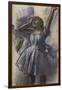 Dancer stretching. Around 1882-1885. Pastel on pale blue-grey paper.-Edgar Degas-Framed Giclee Print