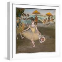 Dancer with a saluting bouquet. 1878. Pastel on velin paper maroufle on canvas.-Edgar Degas-Framed Giclee Print