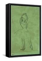 Dancer with Raised Arms, Danseuse Aux Bras Leves. Pencil on Tracing Paper Laid Down on Green Board-Edgar Degas-Framed Stretched Canvas