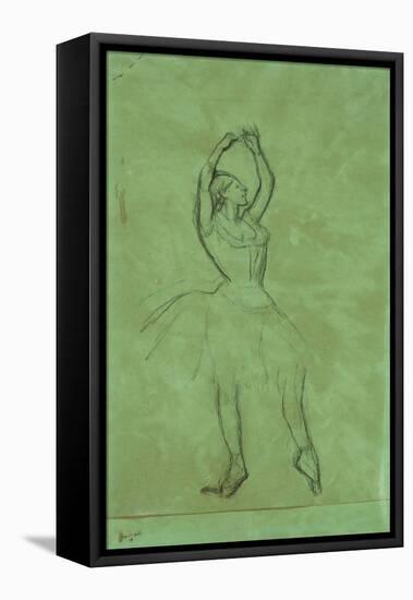 Dancer with Raised Arms, Danseuse Aux Bras Leves. Pencil on Tracing Paper Laid Down on Green Board-Edgar Degas-Framed Stretched Canvas