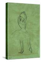 Dancer with Raised Arms, Danseuse Aux Bras Leves. Pencil on Tracing Paper Laid Down on Green Board-Edgar Degas-Stretched Canvas