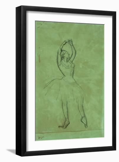 Dancer with Raised Arms, Danseuse Aux Bras Leves. Pencil on Tracing Paper Laid Down on Green Board-Edgar Degas-Framed Giclee Print