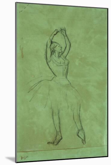 Dancer with Raised Arms, Danseuse Aux Bras Leves. Pencil on Tracing Paper Laid Down on Green Board-Edgar Degas-Mounted Giclee Print