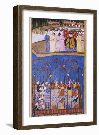 Dancers and Musicians before the Sultan and his Court, from 'Sur-Nama'-null-Framed Giclee Print