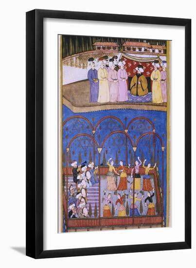 Dancers and Musicians before the Sultan and his Court, from 'Sur-Nama'-null-Framed Giclee Print