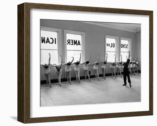 Dancers at George Balanchine's School of American Ballet Lined Up at Barre During Training-Alfred Eisenstaedt-Framed Photographic Print