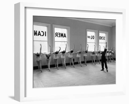 Dancers at George Balanchine's School of American Ballet Lined Up at Barre During Training-Alfred Eisenstaedt-Framed Photographic Print