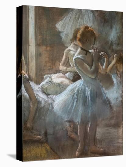 Dancers (detail). 1884-1885. Pastel on paper.-Edgar Degas-Stretched Canvas