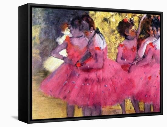 Dancers in Pink, Between the Scenes-Edgar Degas-Framed Stretched Canvas