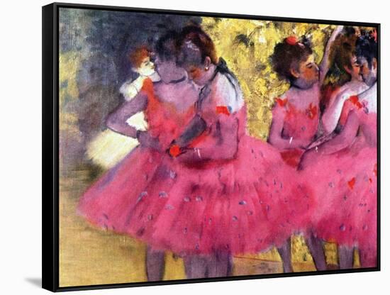 Dancers in Pink, Between the Scenes-Edgar Degas-Framed Stretched Canvas