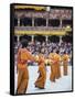 Dancers in Traditional Costume, Autumn Tsechu (Festival) at Trashi Chhoe Dzong, Bhutan, Asia-Christian Kober-Framed Stretched Canvas