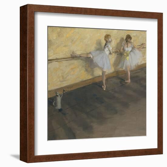 Dancers Practicing at the Barre-Edgar Degas-Framed Art Print