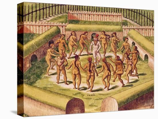 Dancing around a Captive before the Hut Containing the Tamerkas or Idols-Theodore de Bry-Stretched Canvas