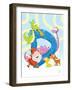 Dancing D-Blue Fish-Framed Art Print