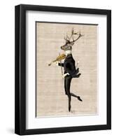 Dancing Deer with Violin-Fab Funky-Framed Art Print