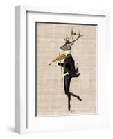 Dancing Deer with Violin-Fab Funky-Framed Art Print