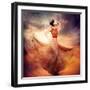 Dancing Fashion Woman Wearing Blowing Long Chiffon Dress-Subbotina Anna-Framed Art Print