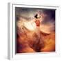 Dancing Fashion Woman Wearing Blowing Long Chiffon Dress-Subbotina Anna-Framed Art Print