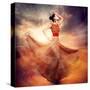 Dancing Fashion Woman Wearing Blowing Long Chiffon Dress-Subbotina Anna-Stretched Canvas