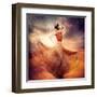 Dancing Fashion Woman Wearing Blowing Long Chiffon Dress-Subbotina Anna-Framed Art Print