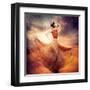 Dancing Fashion Woman Wearing Blowing Long Chiffon Dress-Subbotina Anna-Framed Art Print