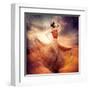 Dancing Fashion Woman Wearing Blowing Long Chiffon Dress-Subbotina Anna-Framed Art Print