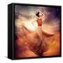 Dancing Fashion Woman Wearing Blowing Long Chiffon Dress-Subbotina Anna-Framed Stretched Canvas