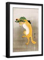 Dancing Fox with Lotus-Leaf Hat-Koson Ohara-Framed Giclee Print