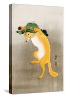 Dancing Fox with Lotus-Leaf Hat-Koson Ohara-Stretched Canvas