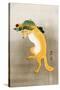 Dancing Fox with Lotus-Leaf Hat-Koson Ohara-Stretched Canvas