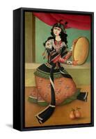 Dancing Girl with a Tambourine, Qajar School-null-Framed Stretched Canvas