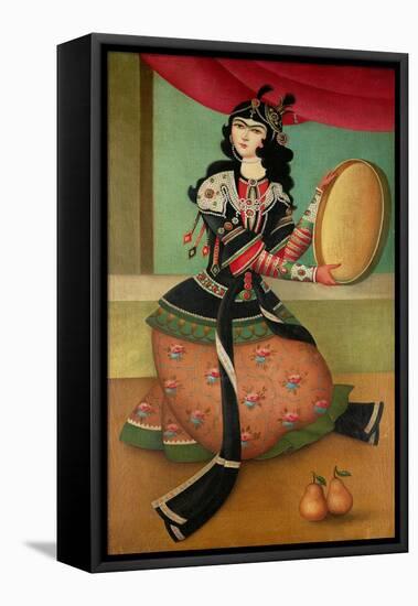 Dancing Girl with a Tambourine, Qajar School-null-Framed Stretched Canvas