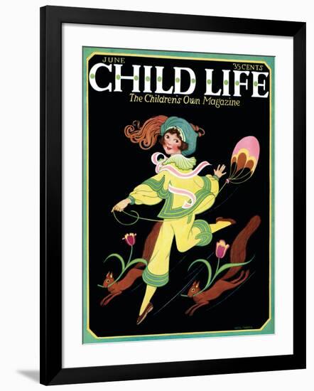 Dancing Girl with Squirrels - Child Life, June 1925-Hazel Frazee-Framed Giclee Print