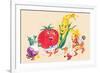 Dancing Happy Vegetables-null-Framed Premium Giclee Print