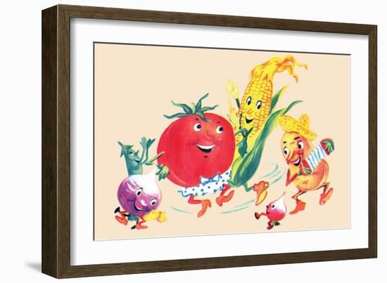 Dancing Happy Vegetables-null-Framed Art Print