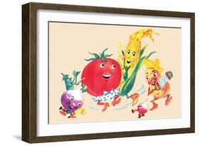 Dancing Happy Vegetables-null-Framed Art Print