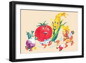 Dancing Happy Vegetables-null-Framed Art Print