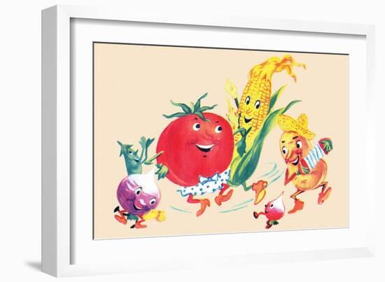 Dancing Happy Vegetables-null-Framed Art Print